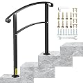 Happybuy 3-Step Transitional Handrail Fits 1 or 3 Steps Matte Stair Rail Wrought Iron Handrail with Installation Kit Hand Rails for Outdoor Steps (Unadjustable) (Black)