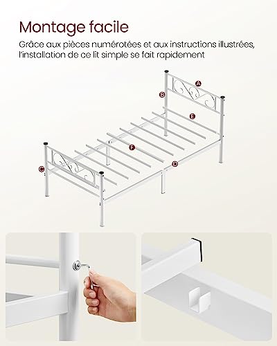 Lit Simple Métal 90x190 Blanc, 250 kg – VASAGLE
