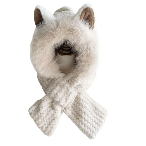 Cute Fox Ears 2 in 1 Hat and Scarf, Plush Cap Ear Protection One Piece Set, Winter Warm Hat Scarf for woman