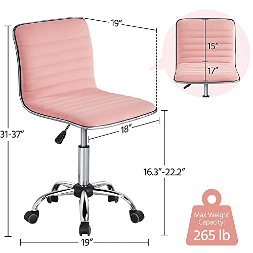 Topeakmart Armless Office Desk Chair Velvet Swivel Computer Chair Ribbed Task Chair Modern Makeup Chair Apricot Pink #TOP2