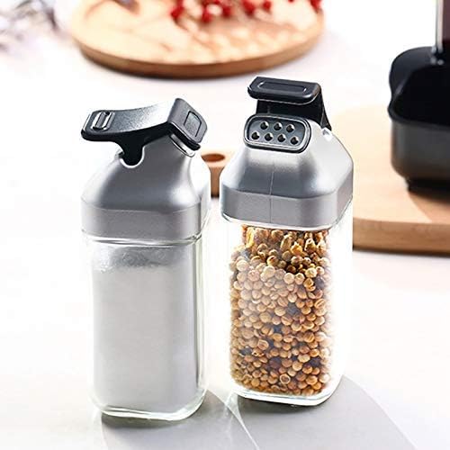 Stainless Steel Spice Jars Set - Condiment Pots for Oil and Vinegar, Cooking Dispenser, Glass Storage Bottles - Kitchen Tool for Seasonings and Sauces