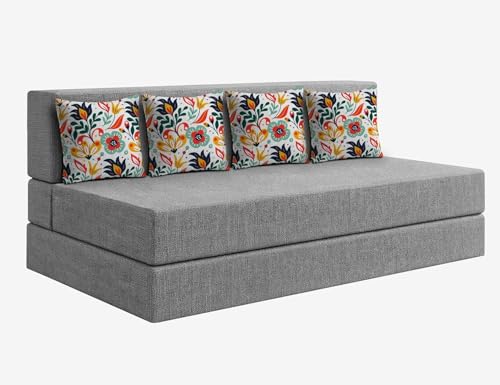 Image of Los Angeles Foldable Four Seater Sofa Cum Bed, Sofa Bed 6 X 6 Feet Jute Fabric Washable Cover Including 4 Cushion Perfect for Living Room & Office, Guest Room - Grey Color