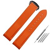Svapo Cinturini per orologi in gomma siliconica con interfaccia curva 20mm 22mm per cinturini per orologi Omega Seamaster 300 speedmaster(Orange black,22mm)