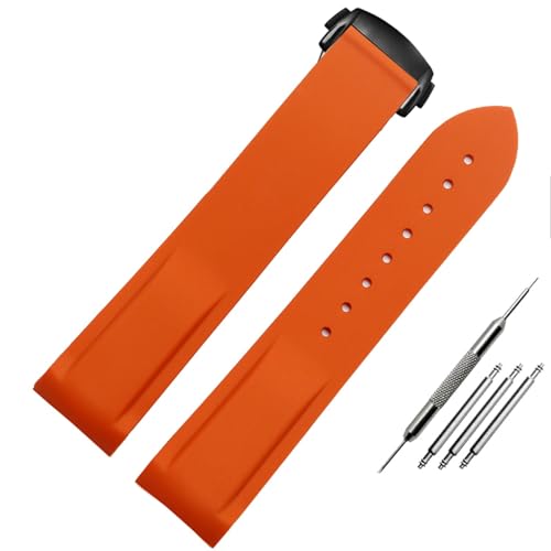 Bracelet montre caoutchouc 22mm souple et anti-poussière bicolore orange noir