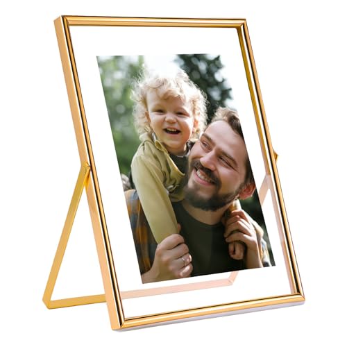 10 Inch Tabletop Metal & Glass Photo Frame - Exclusively for Desktop Display, Fits 8x10" Photos (≤20.3x25.4cm), Perfect for Family, Couples, Pets & Multi-Generational Memories (Gold)