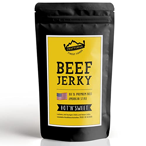 Craftsman Beef Jerky Probierpack | Set 4 x 50g (200g) | ORIGINAL, BBQ, TERIYAKI, HOT & SWEET | Trockenfleisch aus Deutschland - Bayern | American Jerky Beef Mix | Meat Snack MADE IN GERMANY