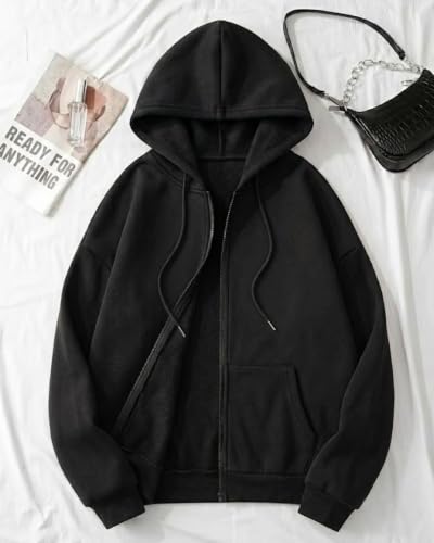 Image of SHAIRA FASHION Women's Solid Zipper Hooded Sweatshirt Front Zip I Ribbed Hem, Lined Hood I Casual Winter Wear Jacket I Lightweight I Warm & Stylish Kangaroo Pocket