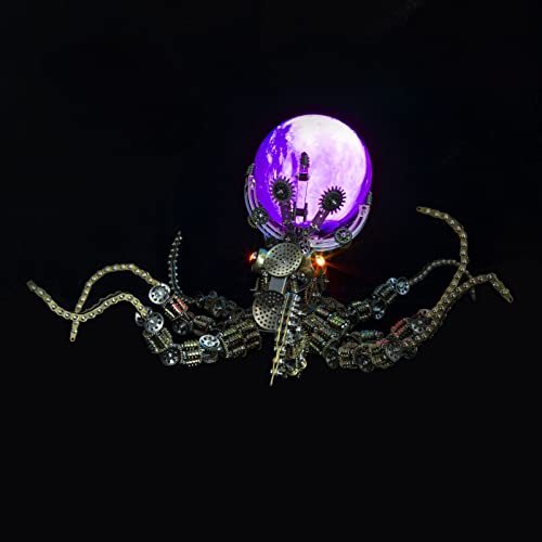 Metalowe puzzle 3D, zestaw samodzielnego złożenia mechanicznego uchwytu ośmiornicy 16 kolorowymi lampami, puzzle 3D dorosłych i nastolatków, ozdoba (ponad 2400 elementów)