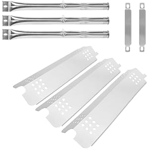 WELL GRILL Grill Replacement Parts for CharBroil 3 Burner Gas2Coal Hybrid Grills, Heat Plates Flavorizer Bars & BBQ Burner & Crossover Tube Accessories Kit, Stainless Steel