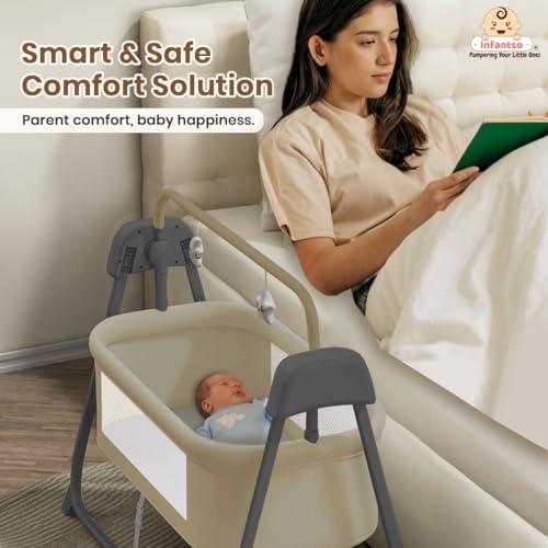Image of Infantso Premium Electric Baby Cradle Swing - Bluetooth & Remote Control Palna Jhula with Custom Swing Time, Adjustable 5-Speeds, Automatic Swing Cradle for 0-12 Months, Soft Mattress