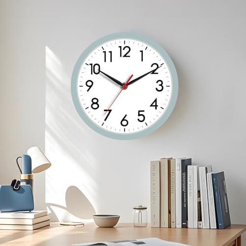 Image of AKCISOT Wall Clock, Modern Small Wall Clocks Battery Operated 8 Inch, Silent Non-Ticking Analog Classic for Office, Home, Bathroom, Kitchen, Bedroom, School(Blue Gray)