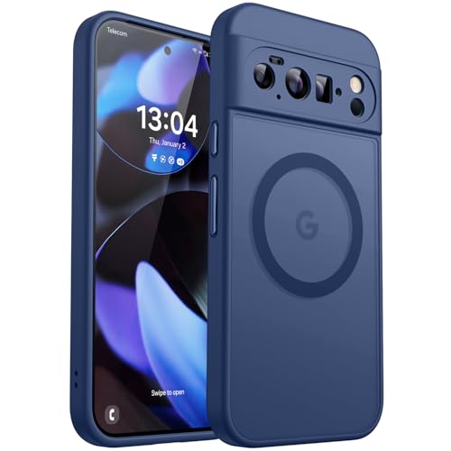 CANSHN Funda Magnética para Google Pixel 10 Pro XL(6.8 Pulgadas),[Protección Total de La Cámara] Carcasa Fondo Mate Translúcido,Azul Oscuro