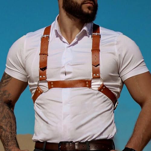 Fstrend Men's Chest Harness Brown Leather Shoulder Belt Strap Fashion Rave Body Accessory3