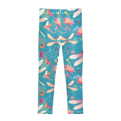 KLL Flying Green Dragonflies Flowers Toddler Girls Leggings Casual Full Length Lounge Pants Running2