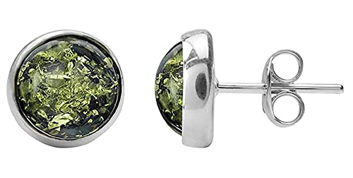 Ian and Valeri Co. Green Amber Sterling Silver Round Stud Earrings