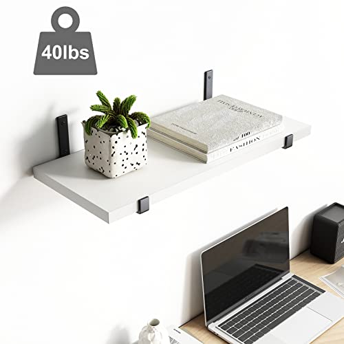 Image of YGEOMER Floating Shelves, White Shelves, Set of 8, Rustic Wall Shelves, Wood Floating Shelf for Bedroom, Living Room, Book and Bathroom