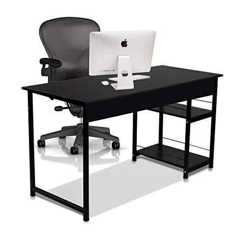 TY ARTS & CULTURE-Computer Desk Office Table, Stable Metal Frame Wood Surface, Wood Work-Station Home Office Furniture | Black