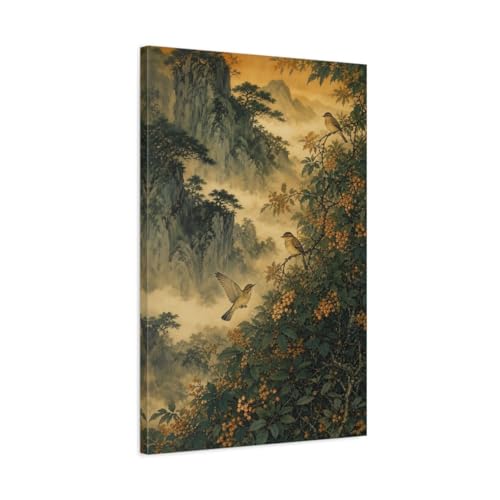 Toile Shan Shui encre asiatique grand format pour une ambiance zen au salon