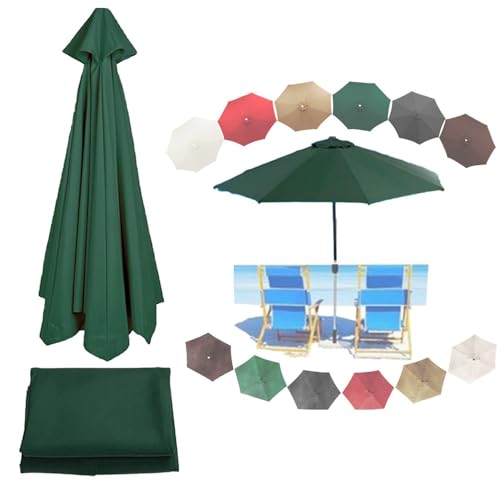 Copertura di ricambio per ombrellone da esterno da 2,7 m, resistente ai raggi UV, 8 stecche, per patio rotondo, piscina, spiaggia, padiglione, verde scuro (2,7 m)