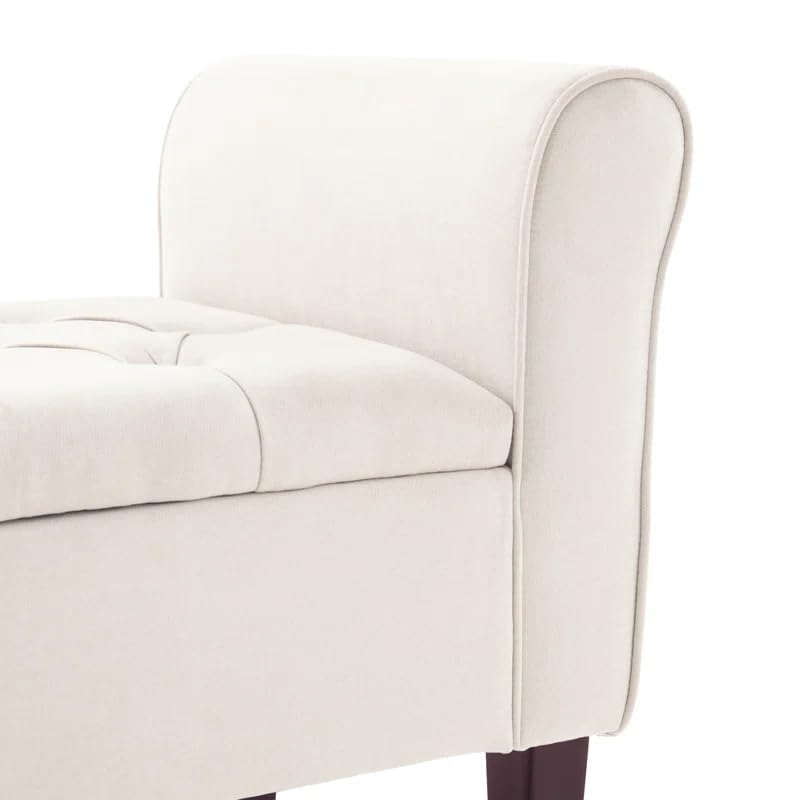 Image of LEGACY OF COMFORT V4 Velvet Upholstered Storage Bench Sofa Bench Sofa couches Rolled Arm Window Bench Ottoman Bench 2 Seater Sofa Lounger Pouffe for Living Room Bedroom Office (Beige)