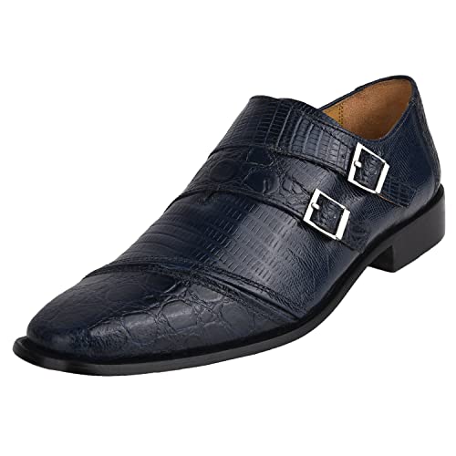 Mens Genuine Leather Double Buckle Monkstrap Dress Shoes 12 Navy Grace