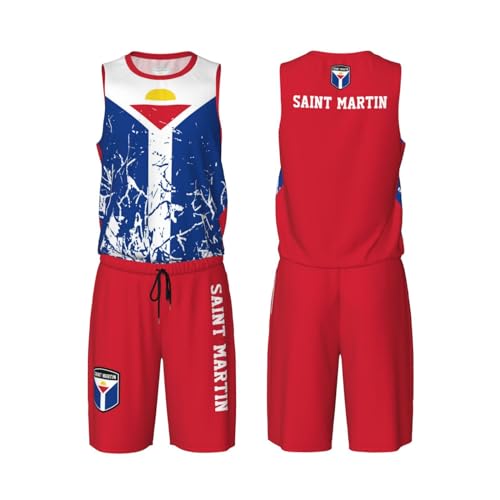 Saint Martin Flag Grain (4) Basketball Jersey Uniform Suit for Men Women Adults Training Athletic Set