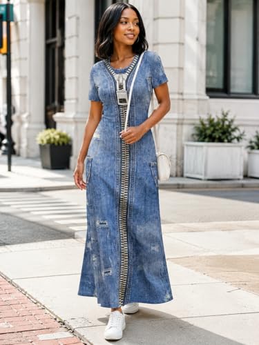 Image of SUZONANA Plus Size Dresses for Women Summer Casual Maxi Dress Short Sleeve Loose Vacation Dress