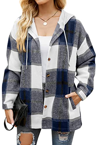 Image of YOCUR Womens Button Down Plaid Casual Lapel Long Sleeve Flannel Overshirts