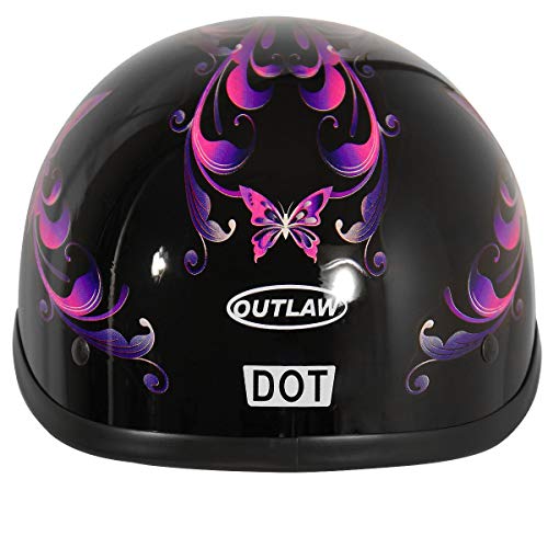 Outlaw Helmets T70 Glossy Black Purple Butterfly Motorcycle Half Helmet For Men & Women With Sun Visor Dot Approved - Adult Unisex Skull Cap For Bike Scooter Atv Utv Chopper Skateboard (Xx-Large) #TOP6
