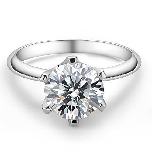 AINUOSHI Sterling Silver Moissanite Ring, 3.0 ct Round Cut Wedding Ring, D-E Color Grade, Perfect for Wedding, Engagement and Anniversary.