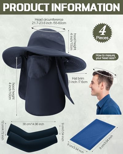 4-Sets-Outdoor-Sun-Hat-for-Men-Women-Fishing-Hats-with-Face-Cover-Neck-Flap-and-Arm-Sleeves-Sun-Protection-Wide-Brim-Fishing-Hat-with-Cooling-Towels-for-Hiking-Garden
