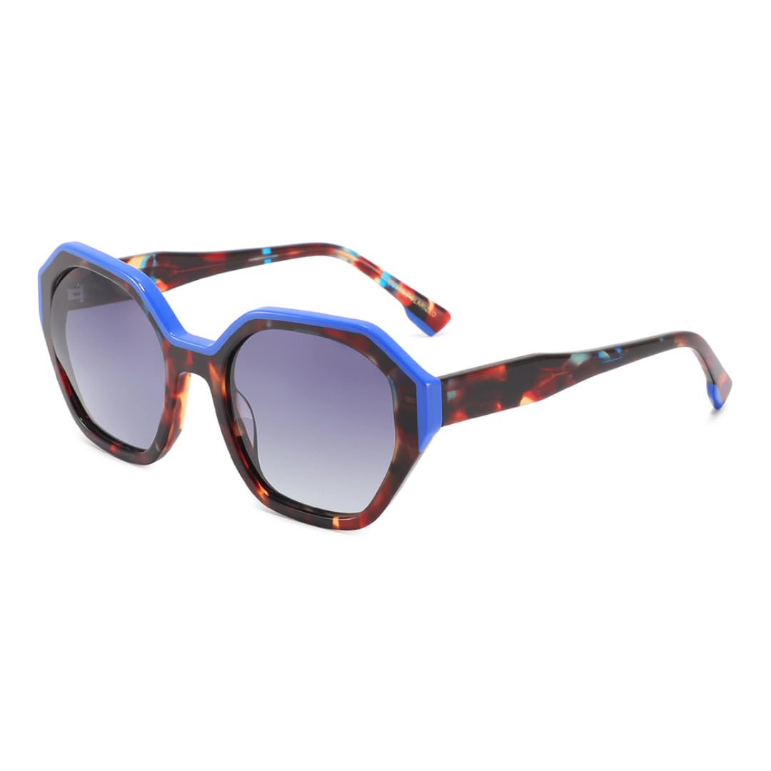 Modische polarisierte Acetat-Sonnenbrille für Damen mit polygonalen übergroßen Rahmen und UV-Schutz
