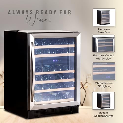Image of ROCKWELL 51 Bottle Wine Cooler, 155L Freestanding Refrigerator, Digital Temperature Control Fridge for Red, White, Champagne, or Sparkling Bottle (RWND51)