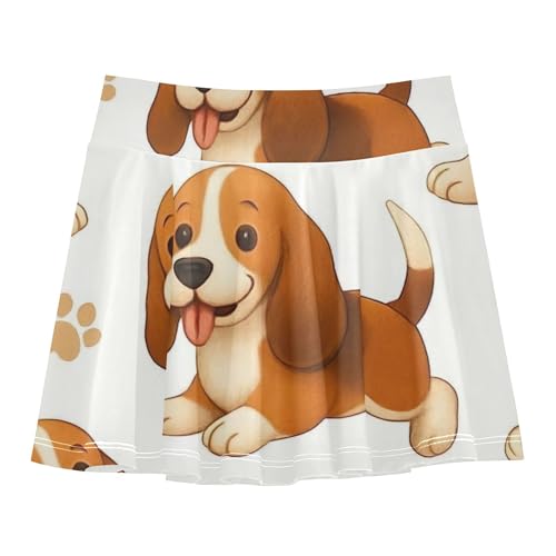 Cute Basset Hound Dogs Paw Prints Skirts with Shorts 2 in 1 Athletic Shorts Girls Skorts Teen Cheer 4t