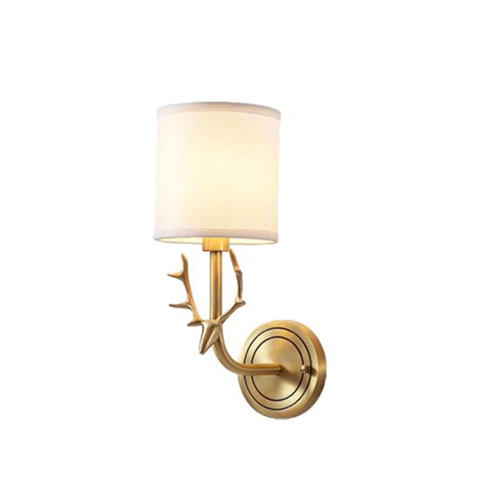 Vintage Brushed Brass 1 Light Wall Sconce Modern Gold Deer Head Wall Lamp with White Fabric Shade Wall Light Fxture for Hotel Living Room Restaurant-Golden 14x41cm(6x16inch)