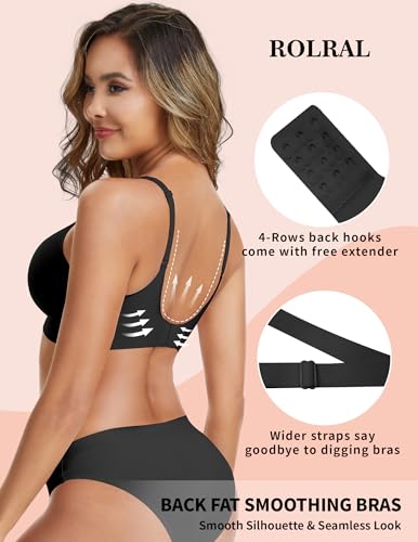 Image of Womens Deep V Wireless Bra No Underwire Seamless Comfort Support Tshirt Push Up Bralette for Everyday /Sleep