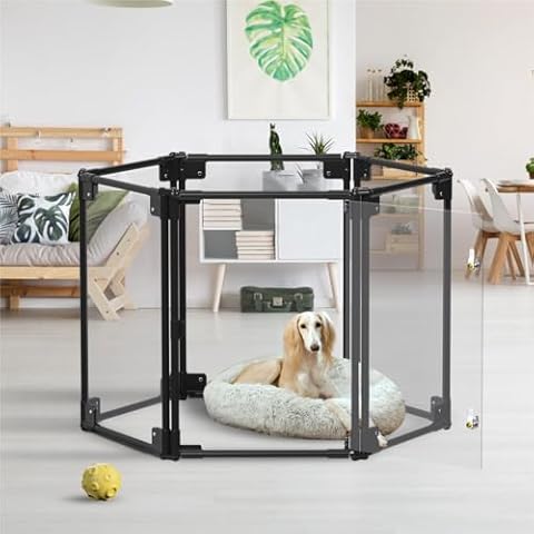 Foldable Clear Dog Play Pen Modern Dog Playpen for Puppy Pets Clear Transparent Dog Fence Dog playpen Indoor (Black 6 Panel) Cover
