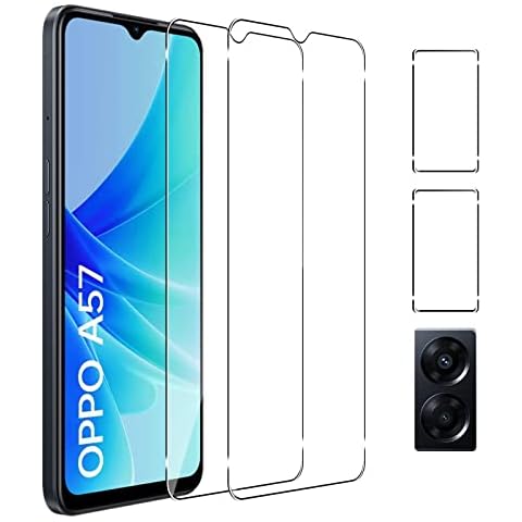Pkila Screen Protector for OPPO A57 4G/OPPO A57s 4G/A77 4G Tempered Glass, 2+2 Pack Protective Film & Camera Lens Protector 9H Hardness Film Anti-scratch Anti-fingerprint Protector HD Bubble-free Cover