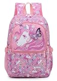 Mochila Infantil Menina Unicórnio Reforçada Impermeável, Bolsa Feminina Grande, Multi Compartimentos, Escolar, Passeio, Viagem (Rosa)