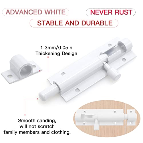 Joyangy 3 Inch White Slide Barrel Bolt Latch, Aluminum Alloy Slide Door Latch Lock, Heavy Duty Gate Sliding Bolt Latch Lock For Home Yard Garden Door Security, With Screws, 2Pcs #TOP3