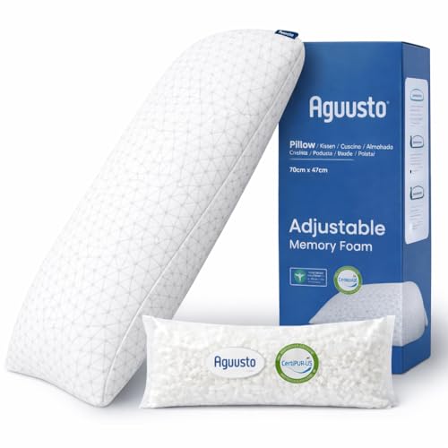 Aguusto Almohada Viscoelástica 70 cm para Cama Matrimonial Ajustable y Rellenable, Espuma Memory Foam Triturada de Alta Densidad Firmeza Media Funda Lavable. Dormir Descanso Profundo