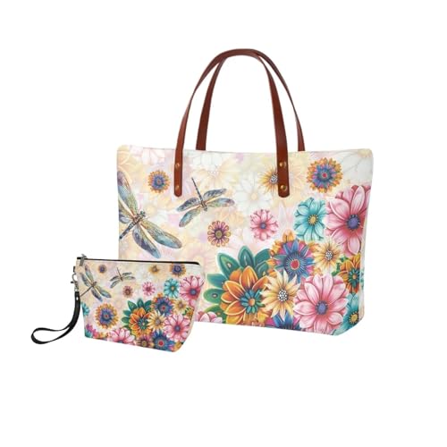 Image of 2PCS Tote Bag for Women Top Handle Purse with Wallet, Hobo Bag Tote Shoulder Bag with PU Cosmetic Bag