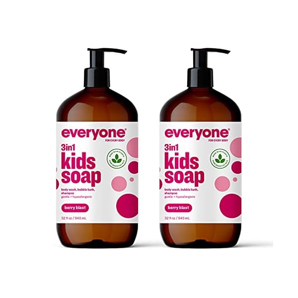everyone for every body 3-in-1 Kids Soap, Body Wash, Bubble Bath, Shampoo, 32 Ounce (Pack of 2), Berry Blast, Coconut…