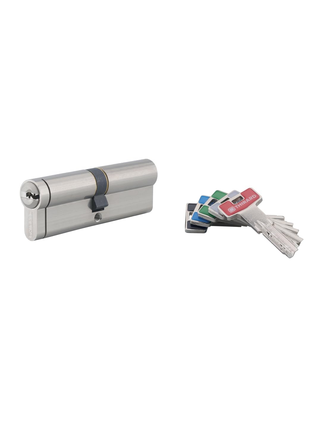 Cilindro di serratura a doppio ingresso T2, 45 x 45 mm, Nichel, Anti-Strappo, Anti-Foratura, Anti-Uncinetto, 5 chiavi, Alta Sicurezza, Funzione di rimozione, Made in Francia, THIRARD