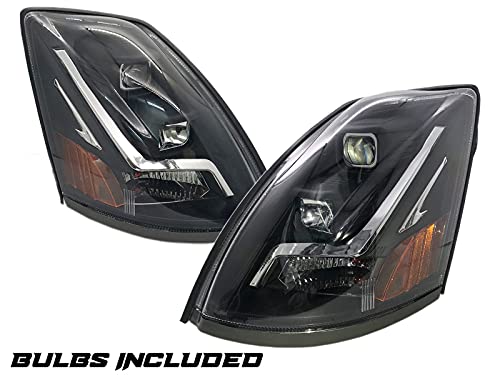 APA Replacement Headlamp for 2004-2018 VN VNL Truck Projector Headlight Left Right Pair Black with Chrome Bolt 82329124 82329127