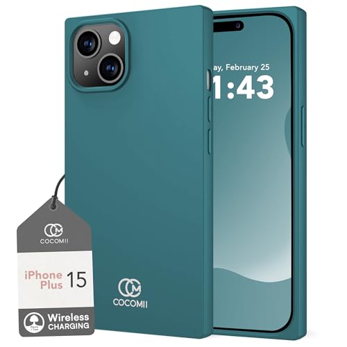Coque carrée iPhone 15 Plus silicone luxueux mat toucher doux vert