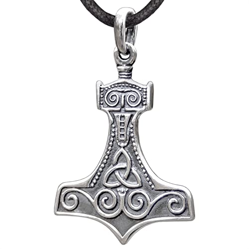 925 Sterling Silver Thors Hammer Necklace Handmade Replica - Mjolnir Pendant Necklace with Triquetra - Celtic Norse Nordic Viking Jewelry for Men Women