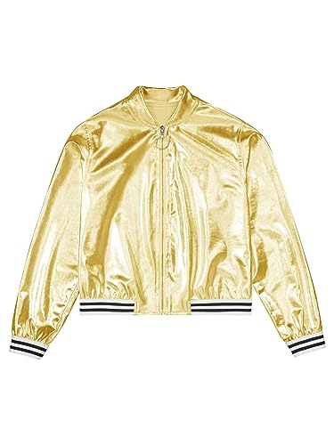 Shinsto Kids Girls Boys Metallic Bomber Jacket Coat Jazz Hip Hop Street Dance Baseball Windbreaker Outerwear3
