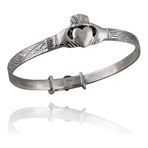 Sterling Silver Celtic Baby Claddagh Bangle Bracelet - Adjustable 5" to 6" Cover