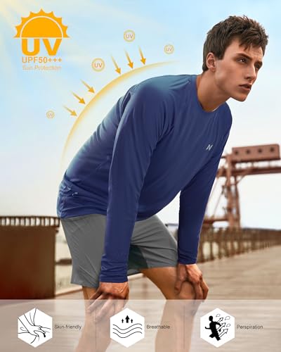 isnowood Sun Protection Shirts for Men, UPF 50+ Long Sleeve, UV Quick Dry Rash Guard Swim Shirt for Fishing Hiking Running Dark Blue — view 5